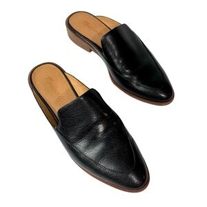 Madewell Frances Loafer Mules Size 6.5 Black Leather Almond Toe Slip On Shoes